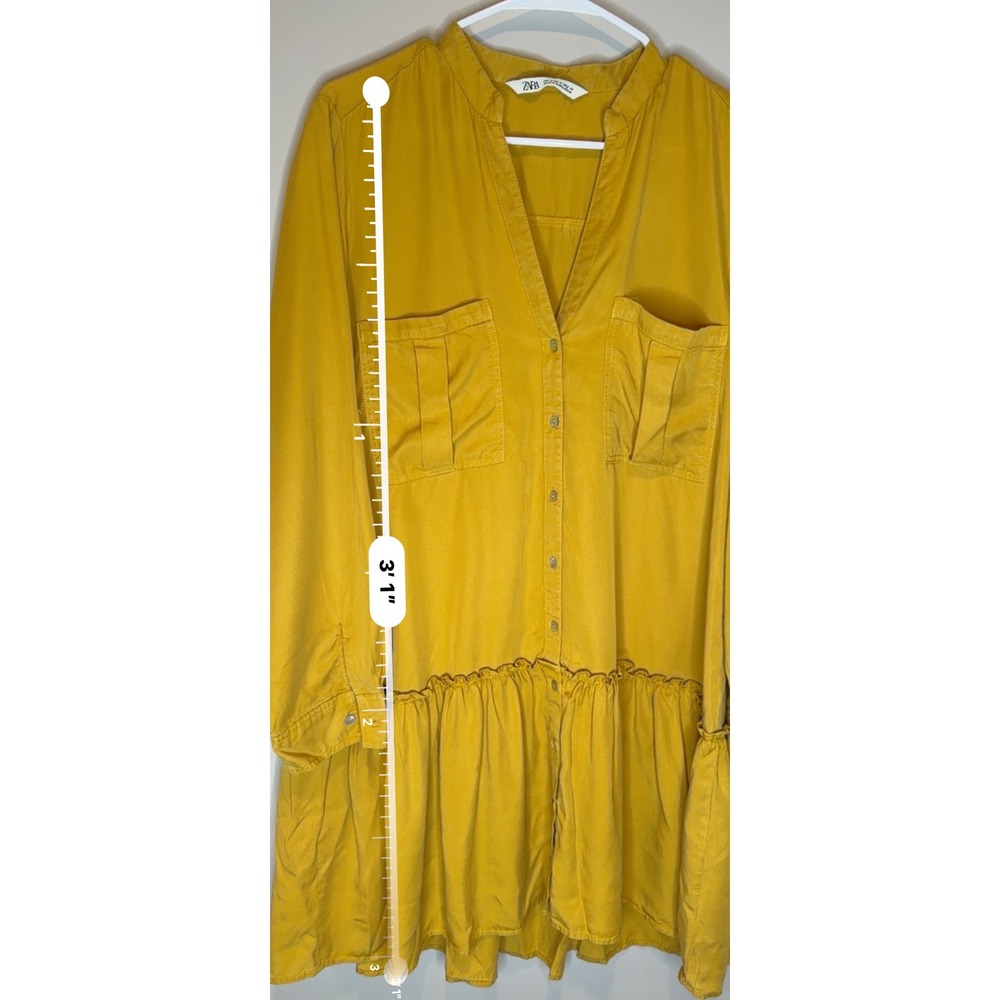 Zara Mustard Yellow Button Down Mini Dress Tiered Ruffle Long Sleeve Womens M - Picture 5 of 9